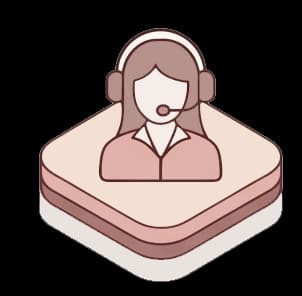 Icon of a headset on a beige platform.