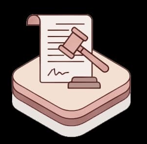 Icon of a gavel on a beige platform.