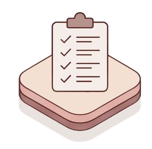 Clipboard audit checklist icon on beige platform