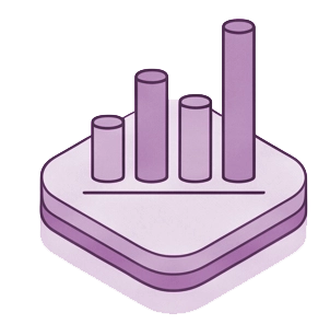 Bar chart growth metrics icon on purple platform