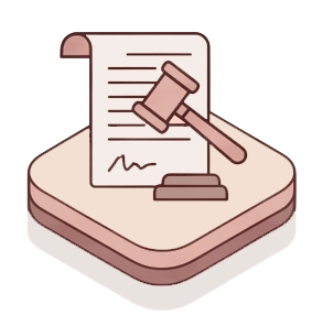 Gavel legal compliance icon on beige platform