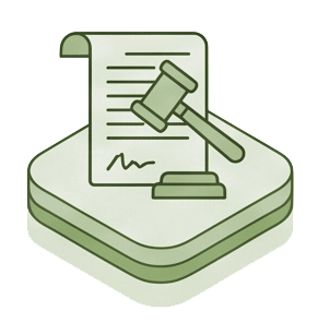 Legal compliance gavel icon on green platform