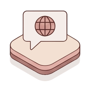 Speech bubble multilingual support icon on beige platform