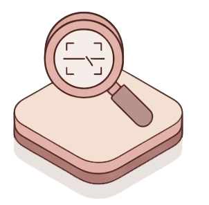 Magnifying glass search audit icon on beige platform